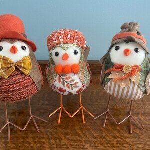Fall Autumn Fabric Birds Tabletop Decor Way To Celebrate Set of 3 New with Tags